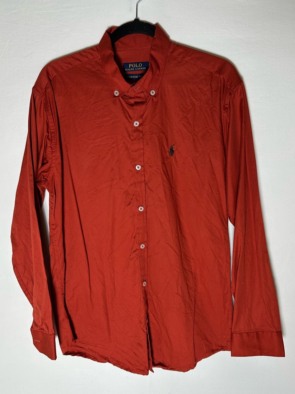Polo Ralph Lauren Orange Button Front Dress Shirt L Green Pony Classic Preppy